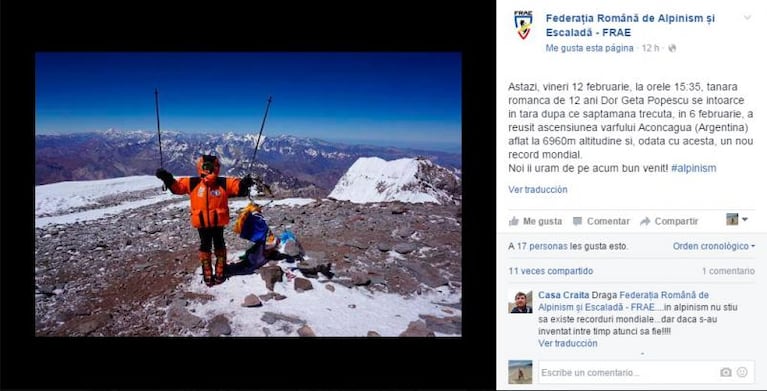 Con tan sólo 12 años logró hacer cumbre en el Aconcagua