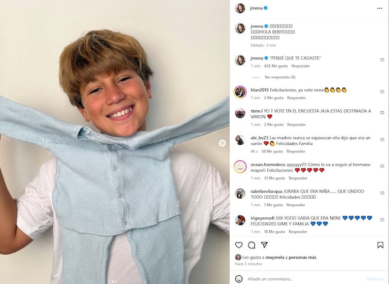 Con una tierna foto, Jimena Barón reveló el sexo de su bebe en camino (Foto: Captura Instagram /jmena)