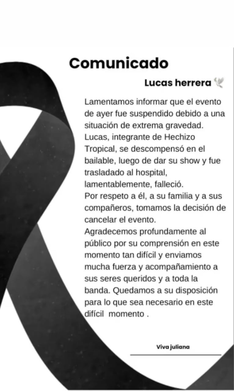 Conmoción por la muerte de un músico de una banda tropical tras tocar en un boliche
