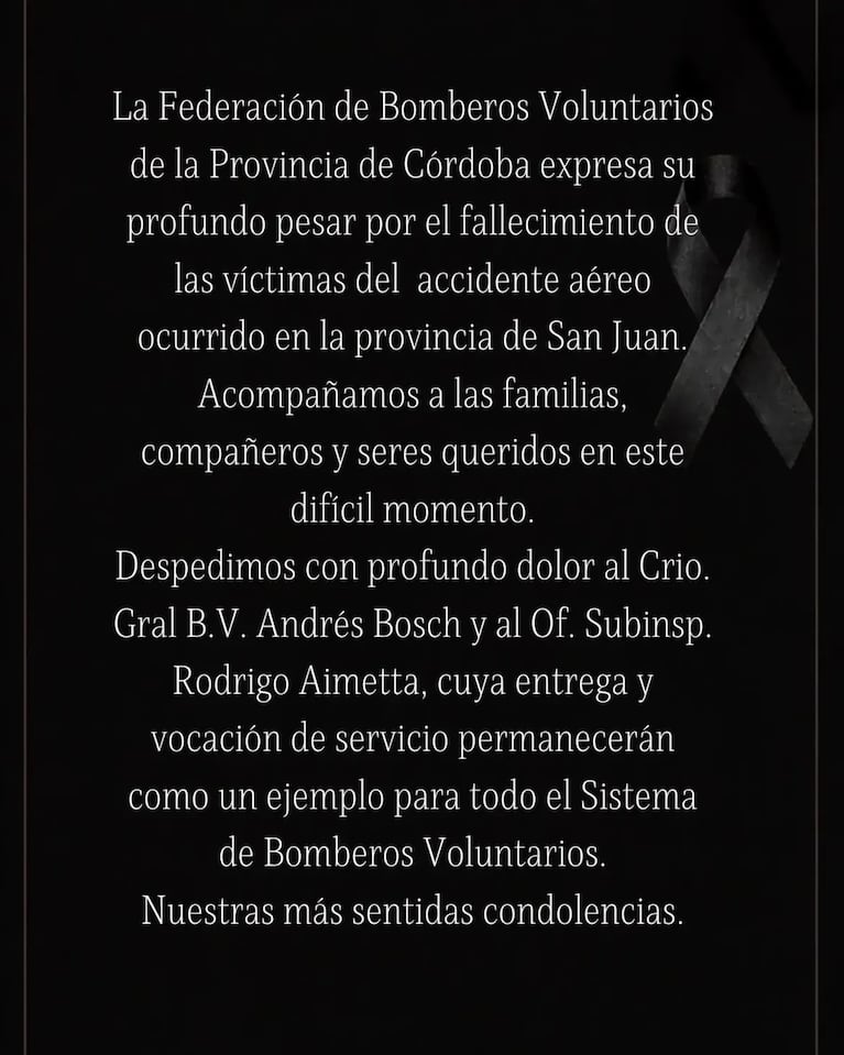 Conmoción por los bomberos cordobeses que murieron en la tragedia de San Juan: “Estaban en servicio”