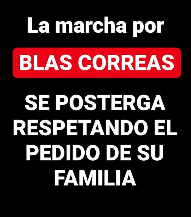 Convocatoria para marchar por Blas Correas: el pedido de la familia