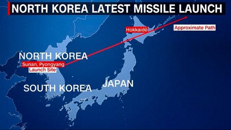 Corea del Norte lanzó un misil que sobrevoló Japón