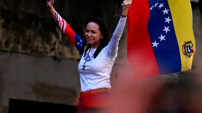 Corina Machado reapareció en una protesta en Caracas.