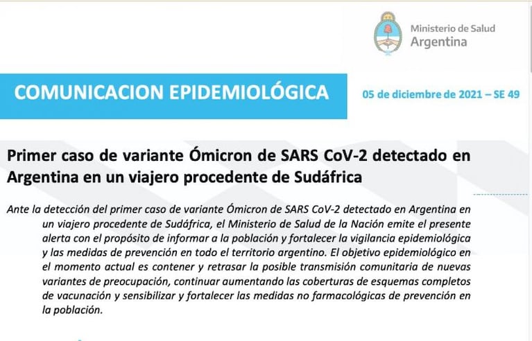 Coronavirus: confirmaron el primer caso de Ómicron en Argentina