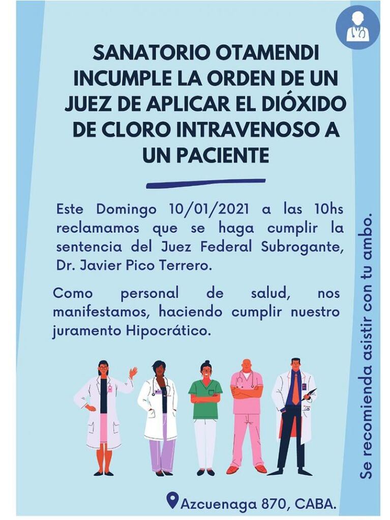 Coronavirus: un juez obligó a una clínica a tratar con dióxido de cloro a un enfermo 