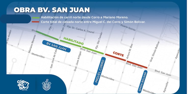 Cortan un nuevo tramo de Bv. San Juan: desde cuándo y los desvíos para autos