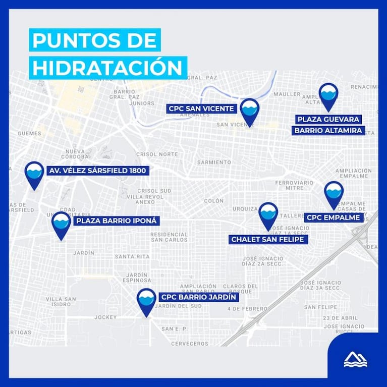 Corte de agua en la zona sur de Córdoba: cuáles son los puestos de hidratación