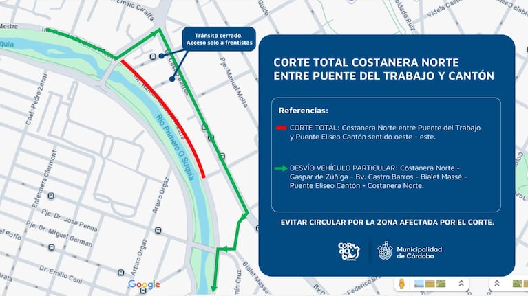 Corte de tránsito en Costanera por 20 días: el tramo afectado y el desvío