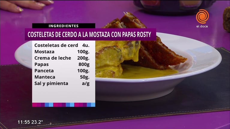 Costeletas de cerdo a la mostaza con papas rosty