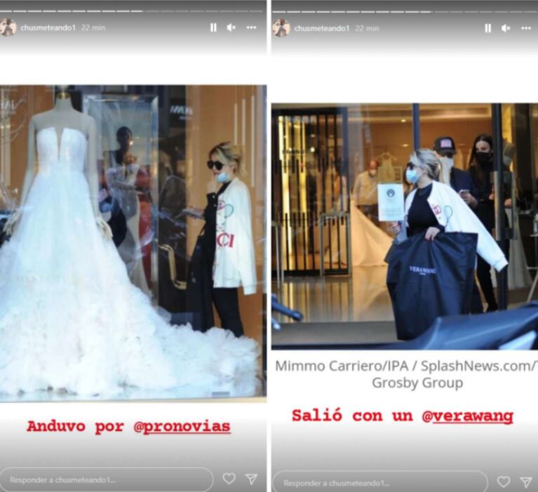 Crecen los rumores por las fotos de Wanda Nara mirando vestidos de novia