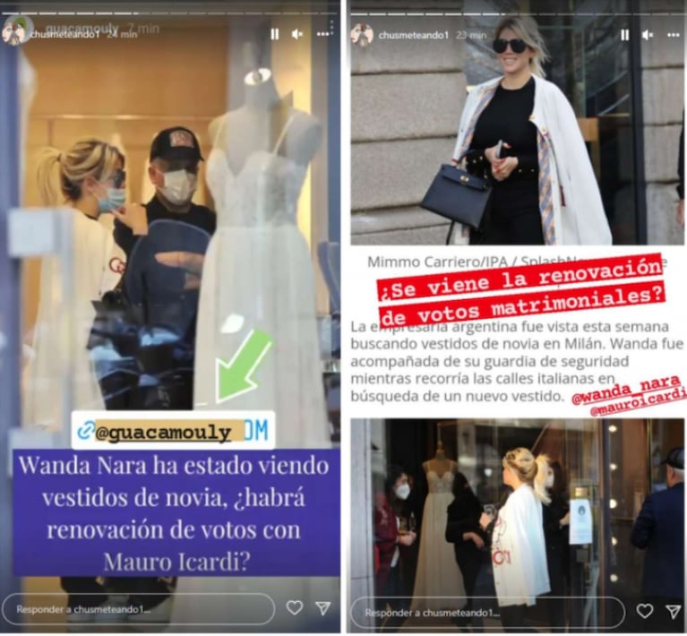 Crecen los rumores por las fotos de Wanda Nara mirando vestidos de novia