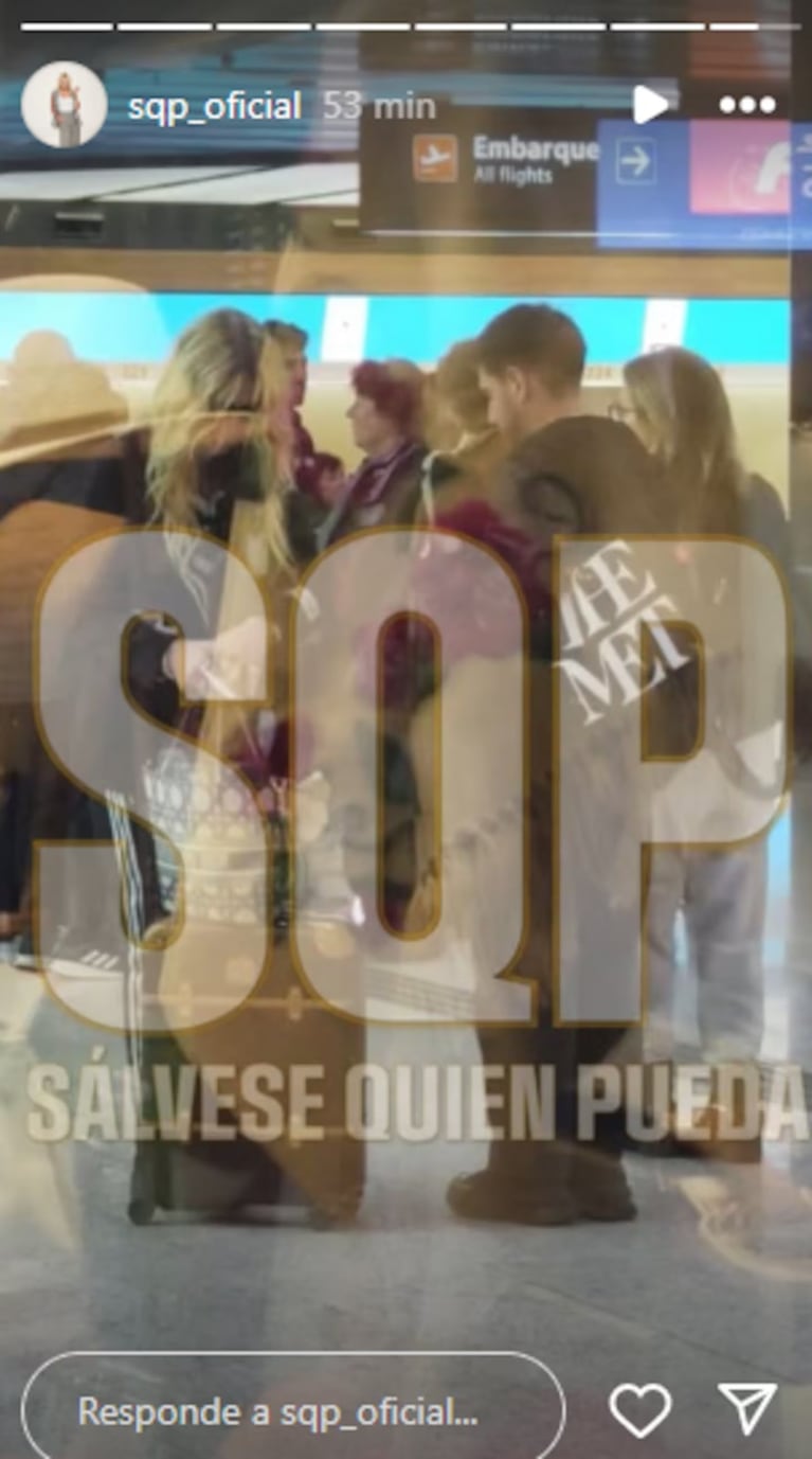 Cris Morena fue a un VIP en el primer piso del Aeropuerto de Ezeiza (Foto: captura Instagram/sqp_oficial)