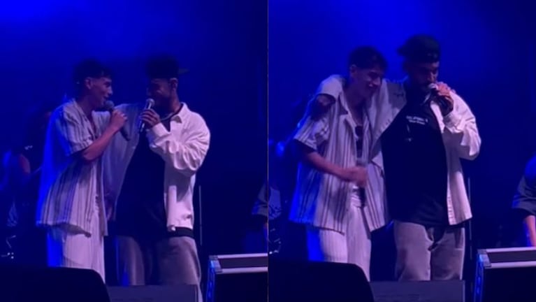 Cristian Oliveto y Ulises Bueno juntos en el escenario, sorprendiendo a todos con su parecido de voces.