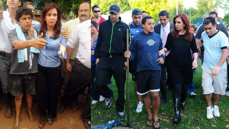 Cristina en las inundaciones de Tartagal y La Plata.