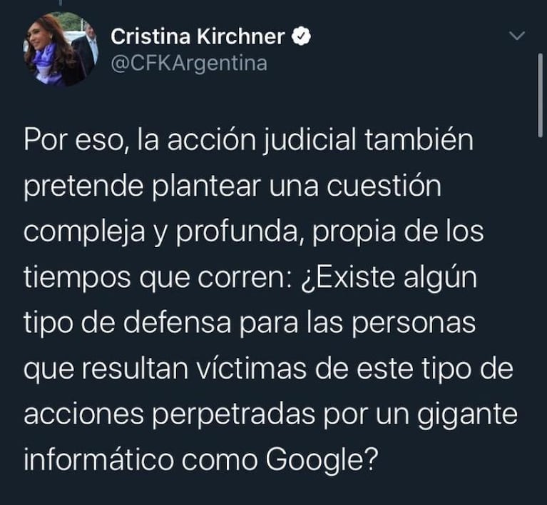 Cristina Kirchner demandó a Google por aparecer como "Ladrona de la Nación Argentina"