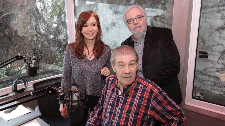 Cristina Kirchner junto a Víctor Hugo Morales y Eduardo Aliberti.
