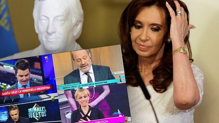 Cristina y las falsas imágenes que publicó en las redes. (Fotomontaje de TN.com)