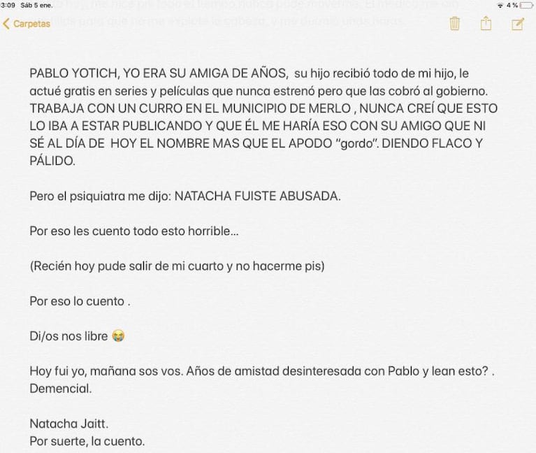 Crudo relato: Natacha Jaitt denunció que fue violada por un director de cine y su amigo