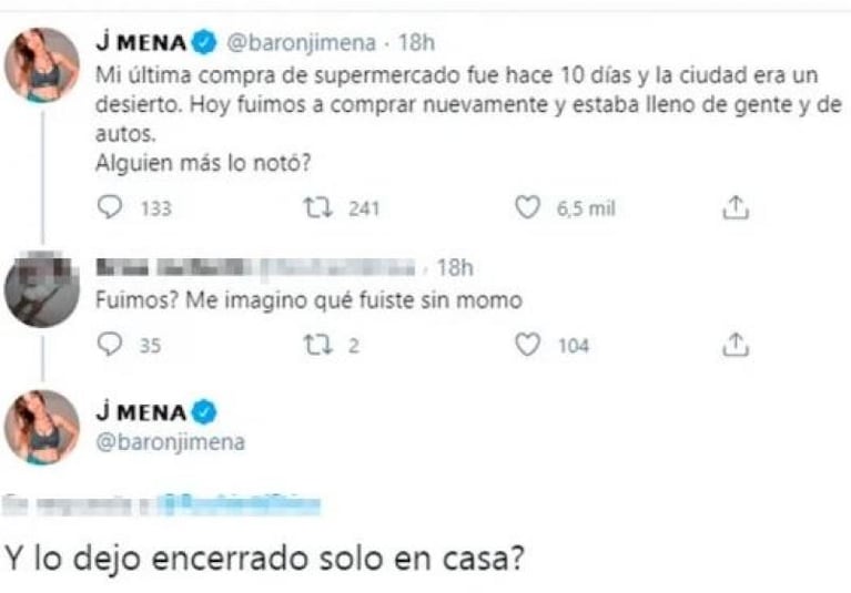 Cuarentena: Jimena Barón salió con su hijo al supermercado y la criticaron