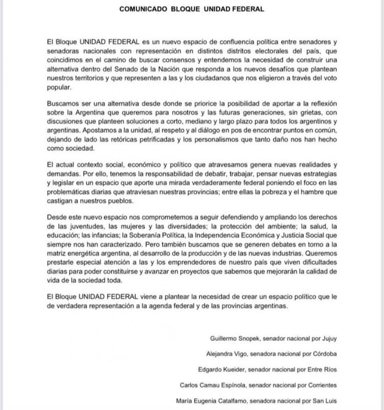 Cuatro senadores se fueron del Frente de Todos, sumaron a Vigo y debilitaron a Cristina Kirchner