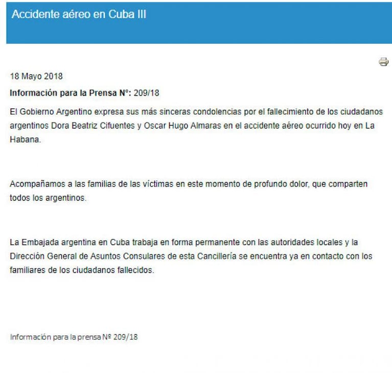 Cuba: dos argentinos murieron en el accidente aéreo