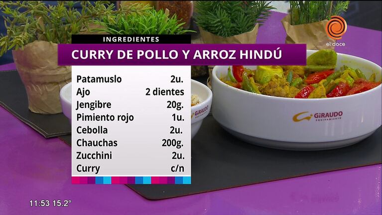 Curry de pollo y arroz hindú