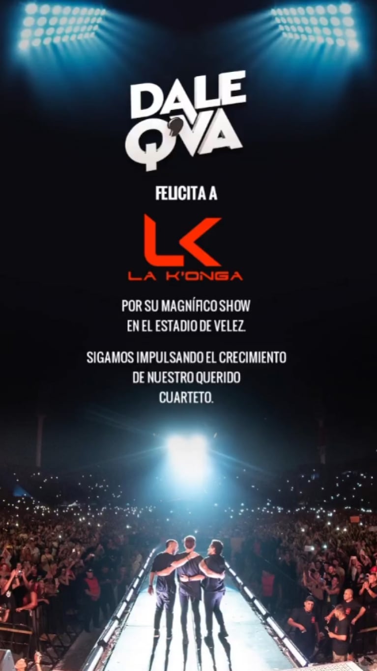 Dale Q´Va le dedicó un posteo a La Konga luego del show en Vélez