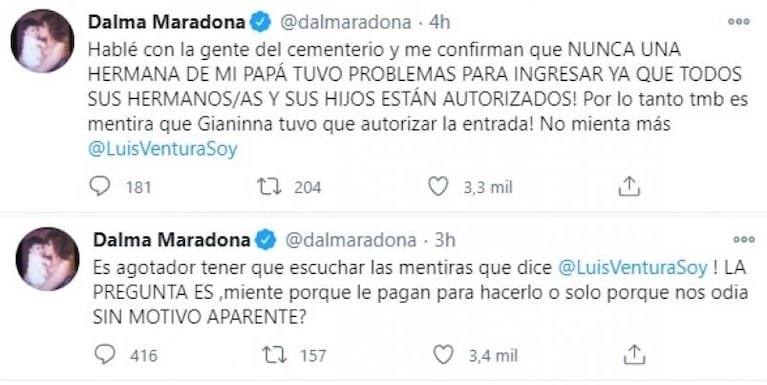 Dalma Maradona explotó contra Luis Ventura y lo trató de mentiroso