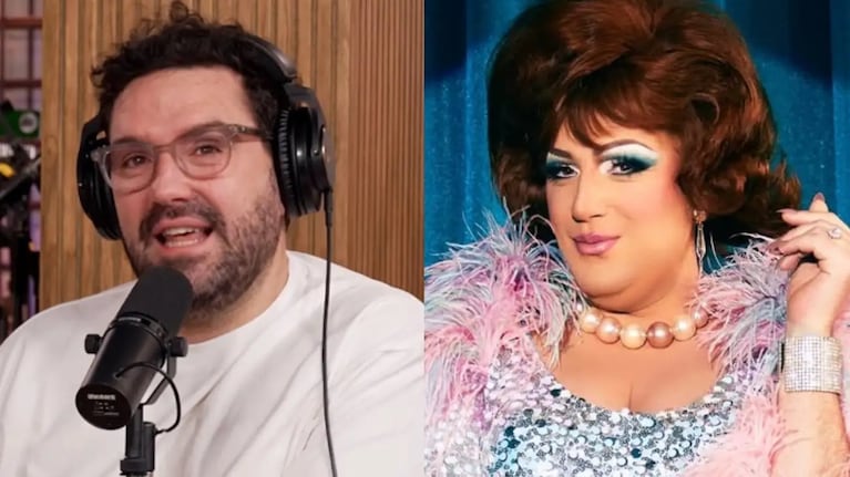 Damián Betular antes y después de estar caracterizado para hairspray.
