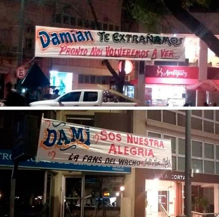 Damián Córdoba recibió mensajes de aliento en pancartas