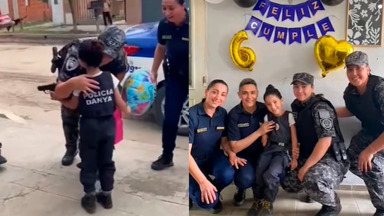 Danya es fanática de la Policía y recibió a oficiales en su casa de Arroyito.