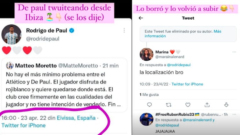 De Paul borró un comentario y un tuit que confirmarían el romance con Tini