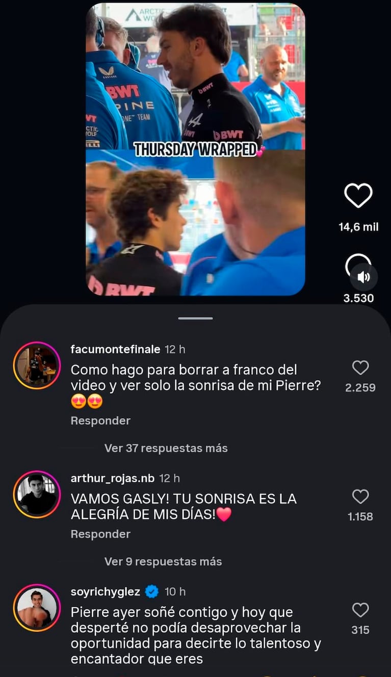 Del enojo a los elogios: los irónicos mensajes de los fanáticos de Colapinto para Gasly tras una dura advertencia