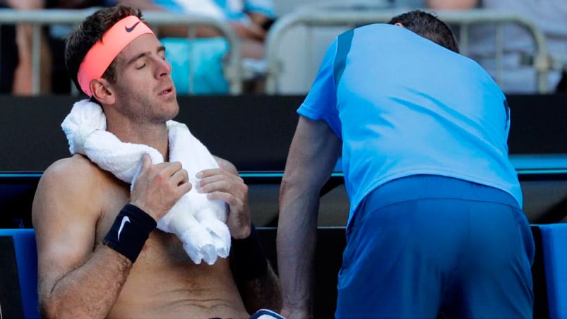 Del Potro necesitó atención médica debido al fuerte calor. 