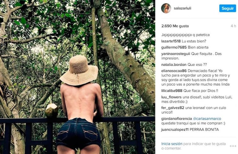 Delgadez extrema de Luli Salazar: sin corpiño en medio de la selva
