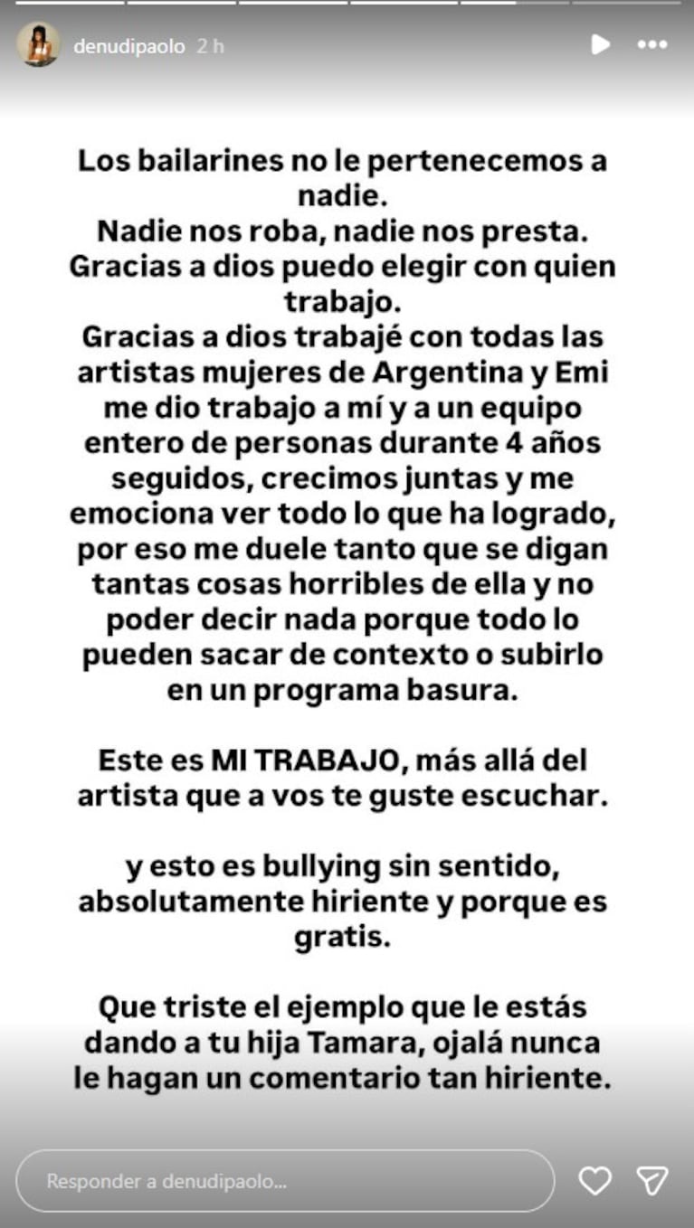 Denise Di Paolo, bilarina de Tini y Emilia, dio su mensaje.