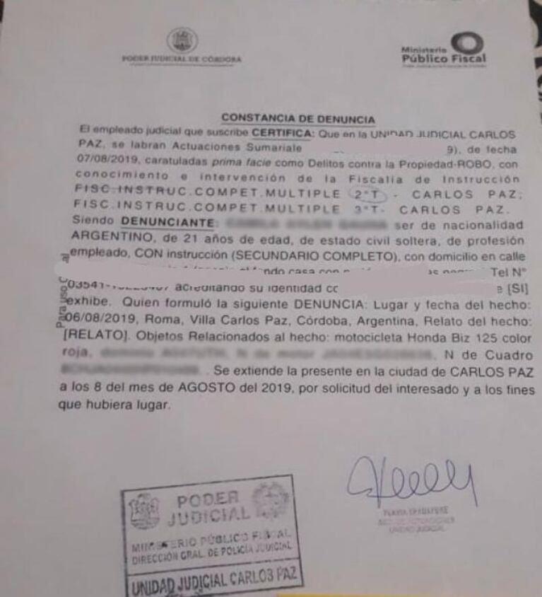 Denuncia que le robaron la moto del corralón municipal luego de que se la retuvieran en un control