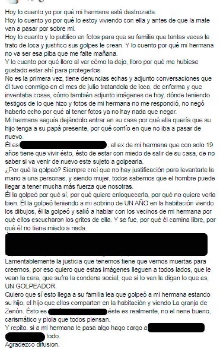 Denunció que su expareja le destrozó la cara: su hijo estaba en otra habitación