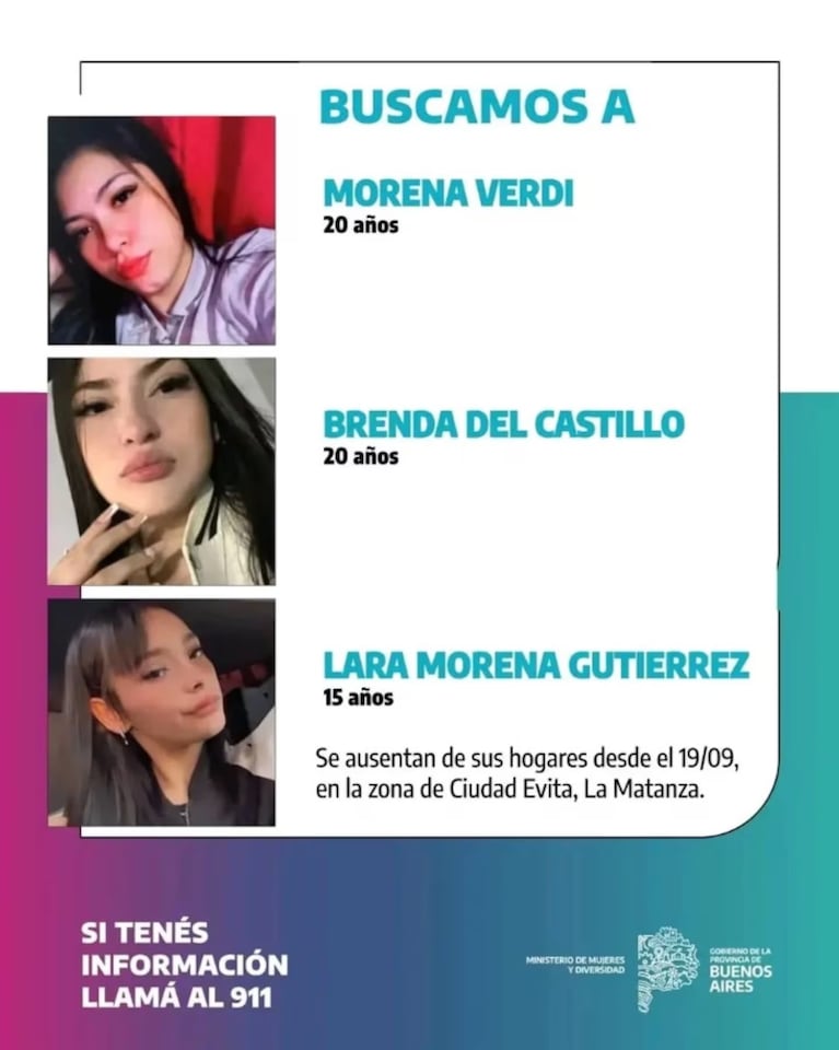 Desesperada búsqueda de tres jóvenes de La Matanza: salieron el viernes y no se sabe nada de ellas. (Foto: Gobierno de la provincia de Buenos Aires).
