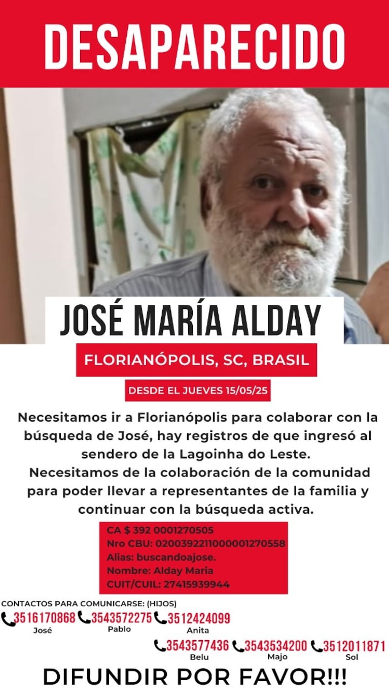 Desesperada búsqueda de un cordobés en Brasil: fue visto por última vez hace una semana