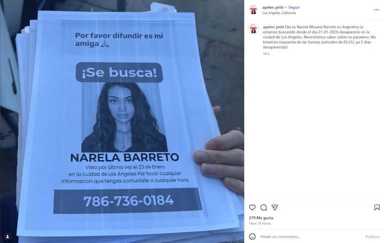 Desesperada búsqueda de una argentina de 21 años en Los Ángeles: qué se sabe