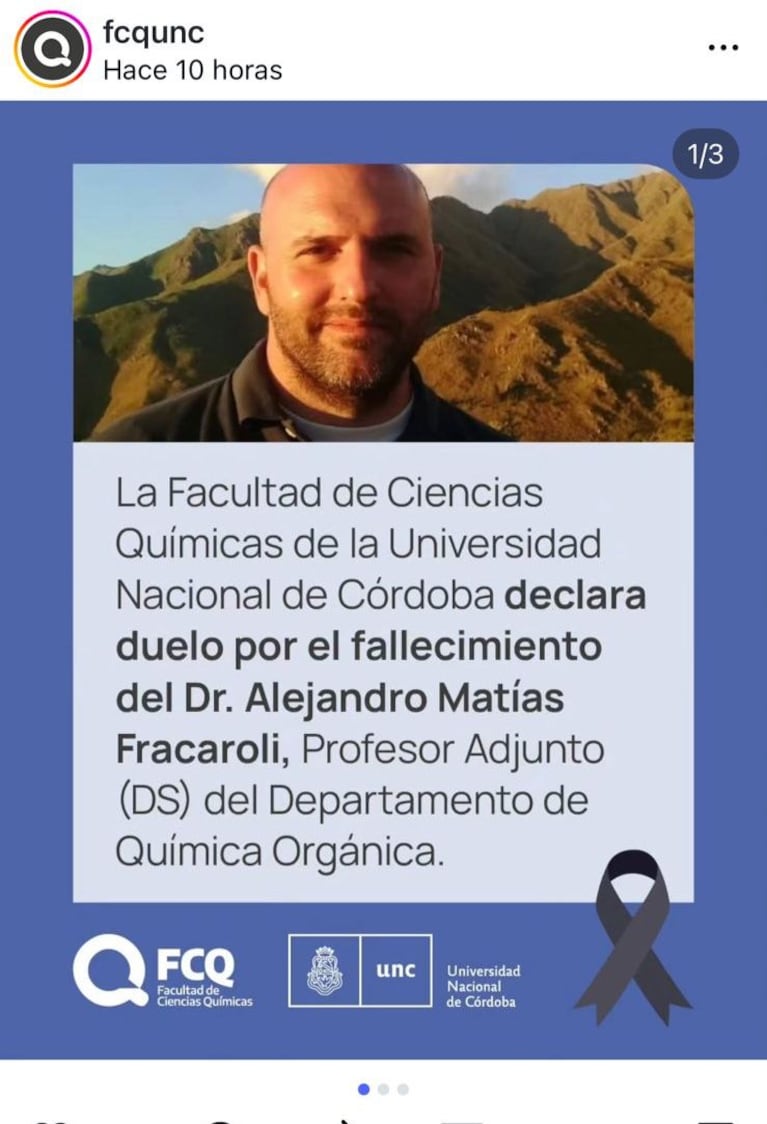 Despedida en redes de la Facultad de Ciencias Químicas de la UNC.