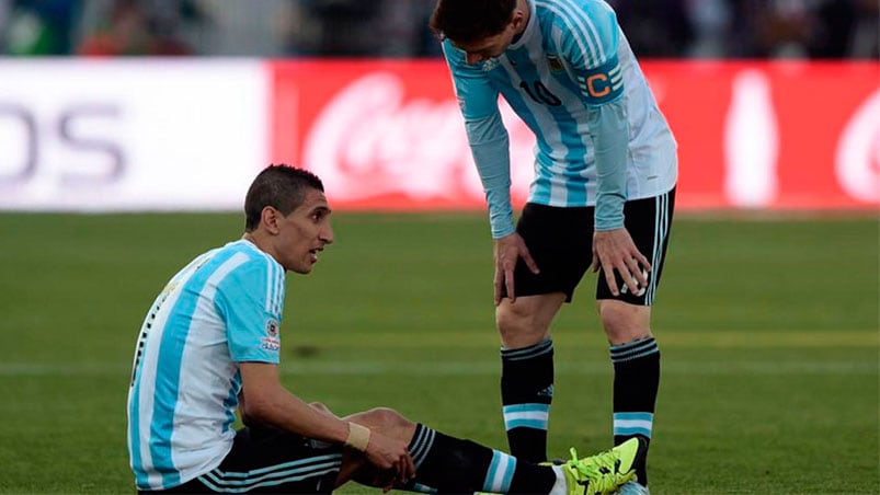 Di María, afuera. Un tirón lo sacó de la final ante Chile. Foto: Copa América 2015.