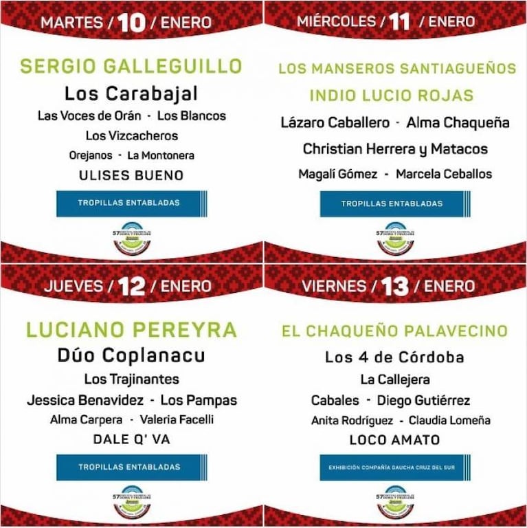 Día por día, qué artistas ver en el Festival de Jesús María: la grilla completa