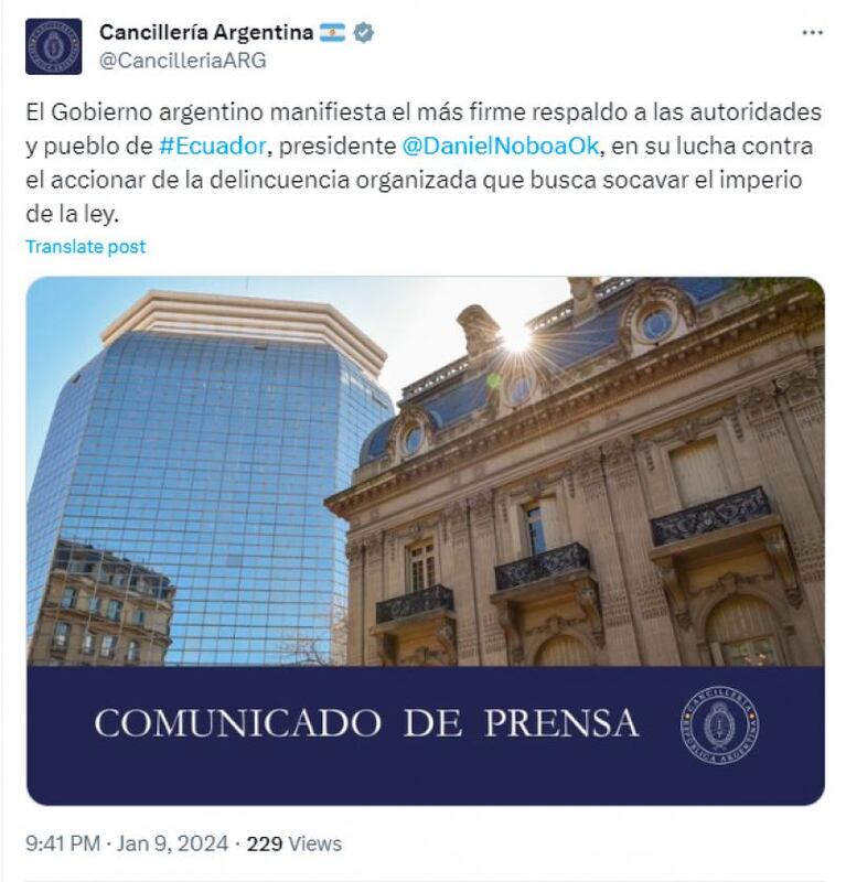 Diana Mondino denunció a grupos "socialistas narco-terroristas" por ataques en Ecuador