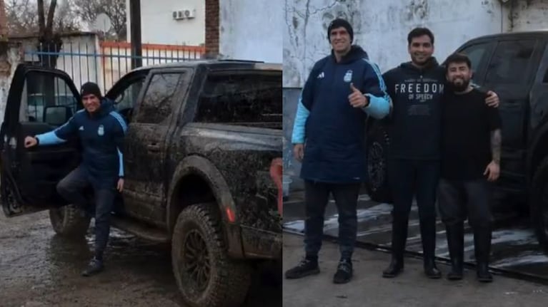 Dibu Martínez sorprendió a los empleados de un lavadero.