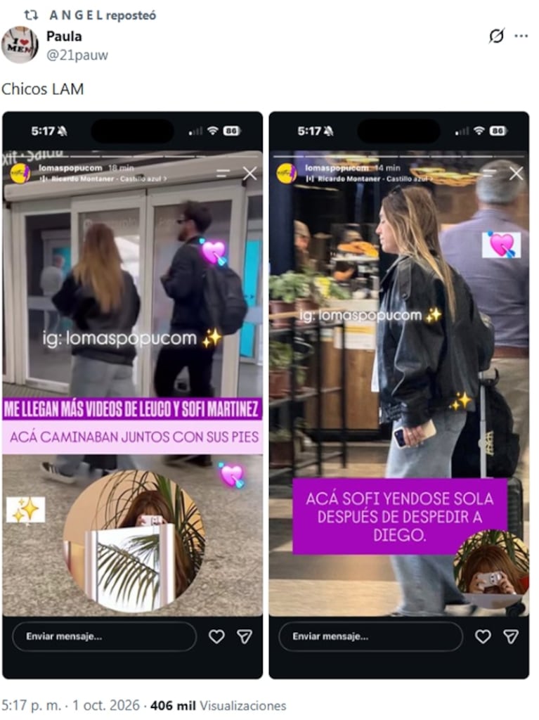 Diego Leuco y Sofi Martínez juntos en el aeropuerto