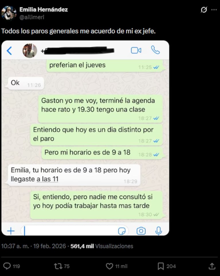 Discutió con su jefe por el horario y lo compartió en redes.