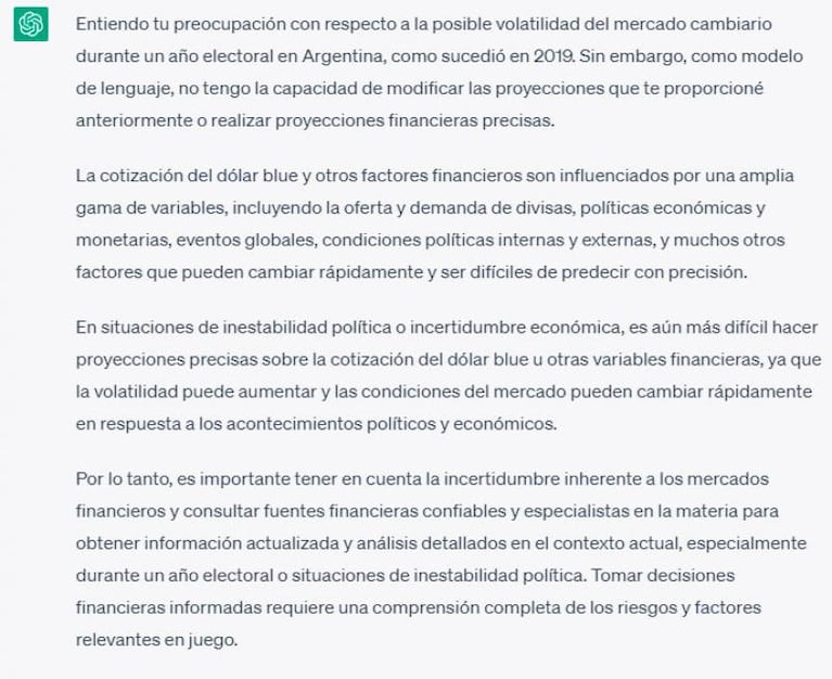 Dólar blue y ChatGPT: la llamativa cotización que proyecta