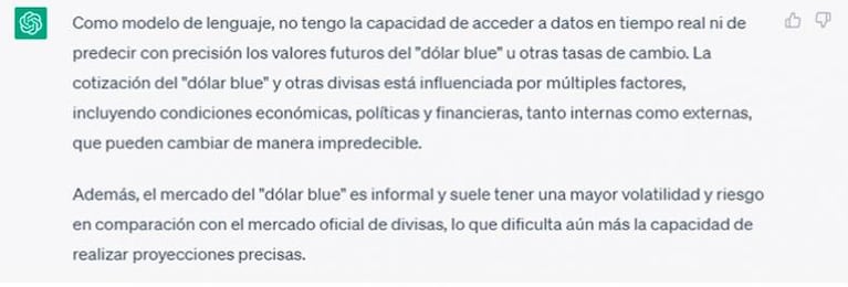 Dólar blue y ChatGPT: la llamativa cotización que proyecta